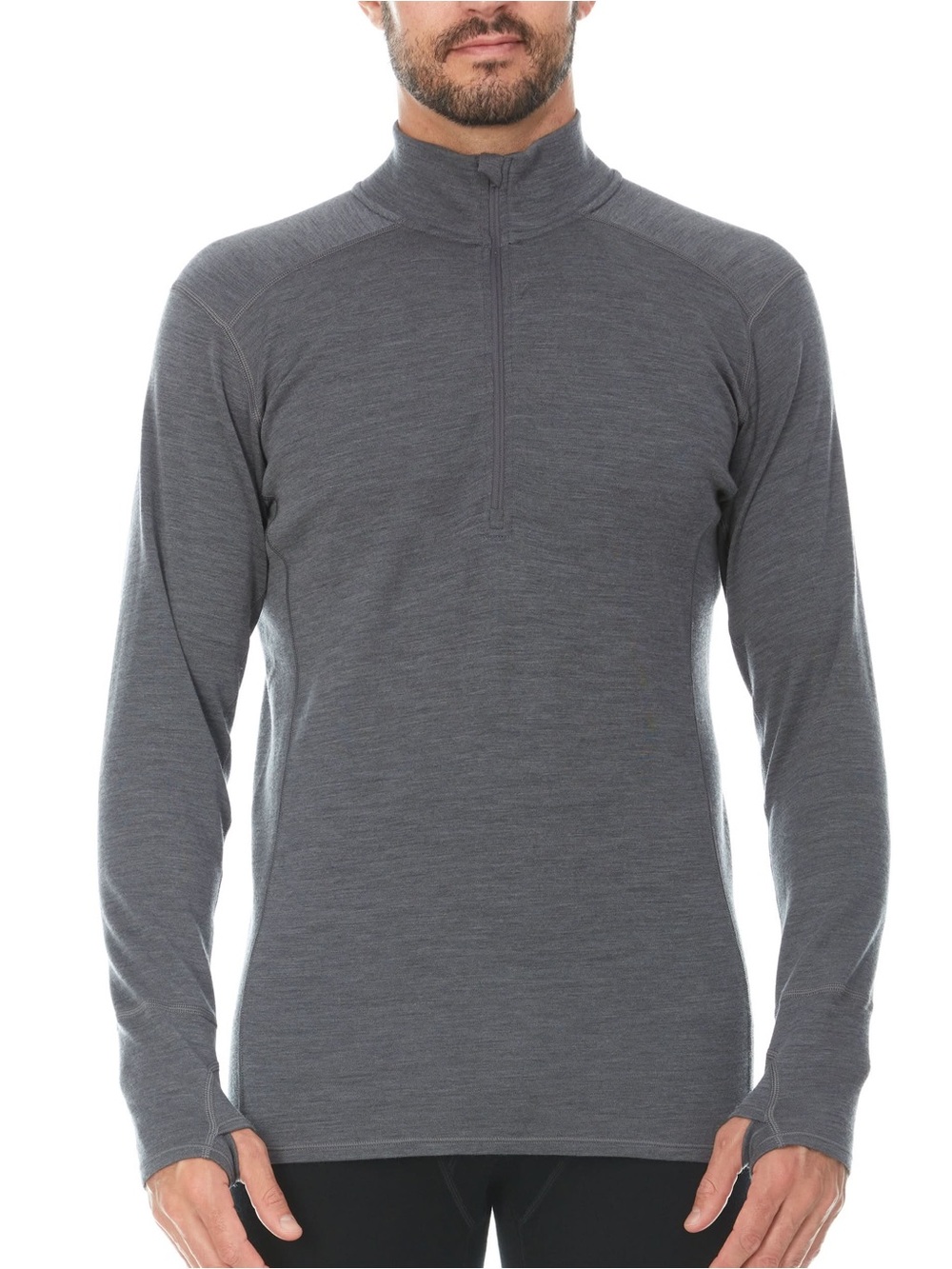 Men's Merino Wool Gray Half-Zip Performance Long-Sleeve Shirt